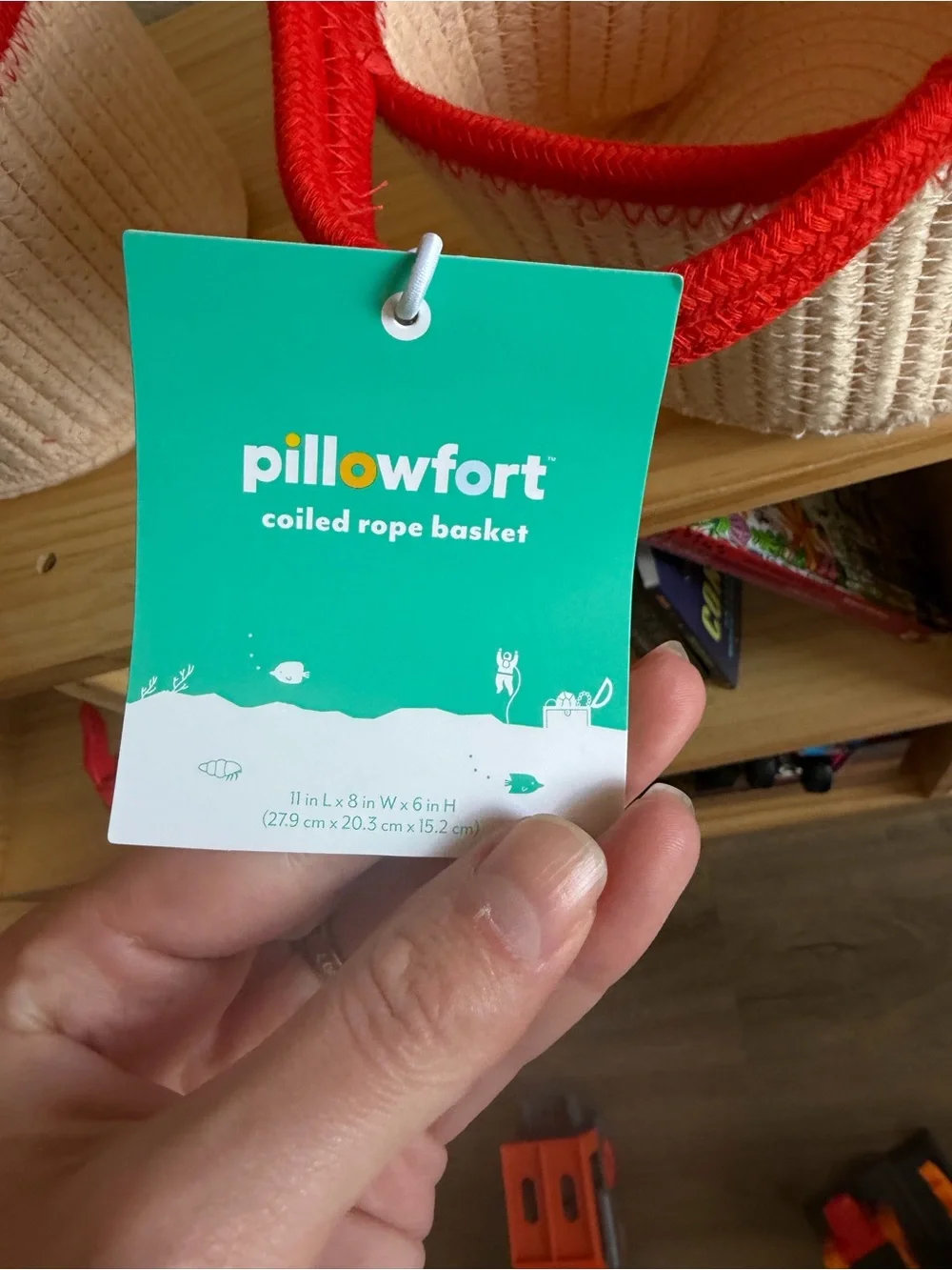 Small Coiled Rope Kids' Storage Basket Cream and Red Pillowfort NWT home decor